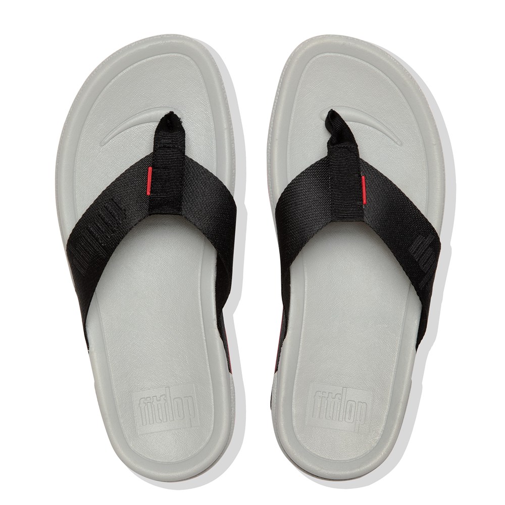 Fitflop Man Sandals Black/Grey - Surfer Woven Logo Toe-post - PU1730845